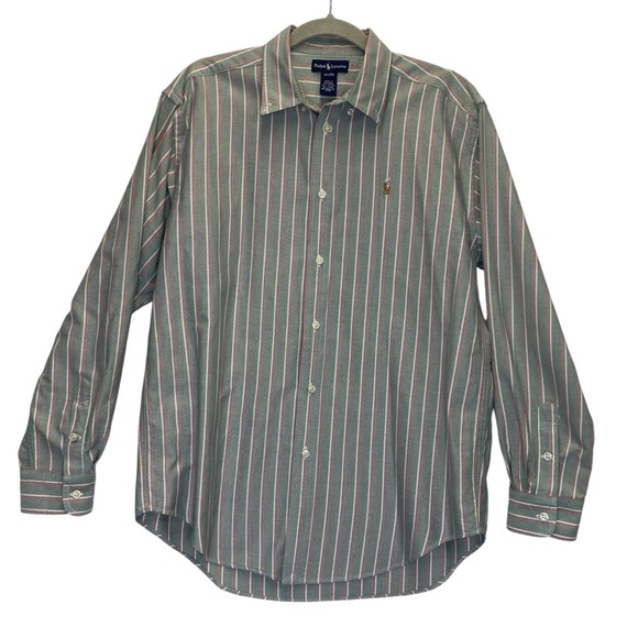 Ralph Lauren Vintage Green Multi-Color Vertical Striped Button Down Long Sleeve - Picture 1 of 6